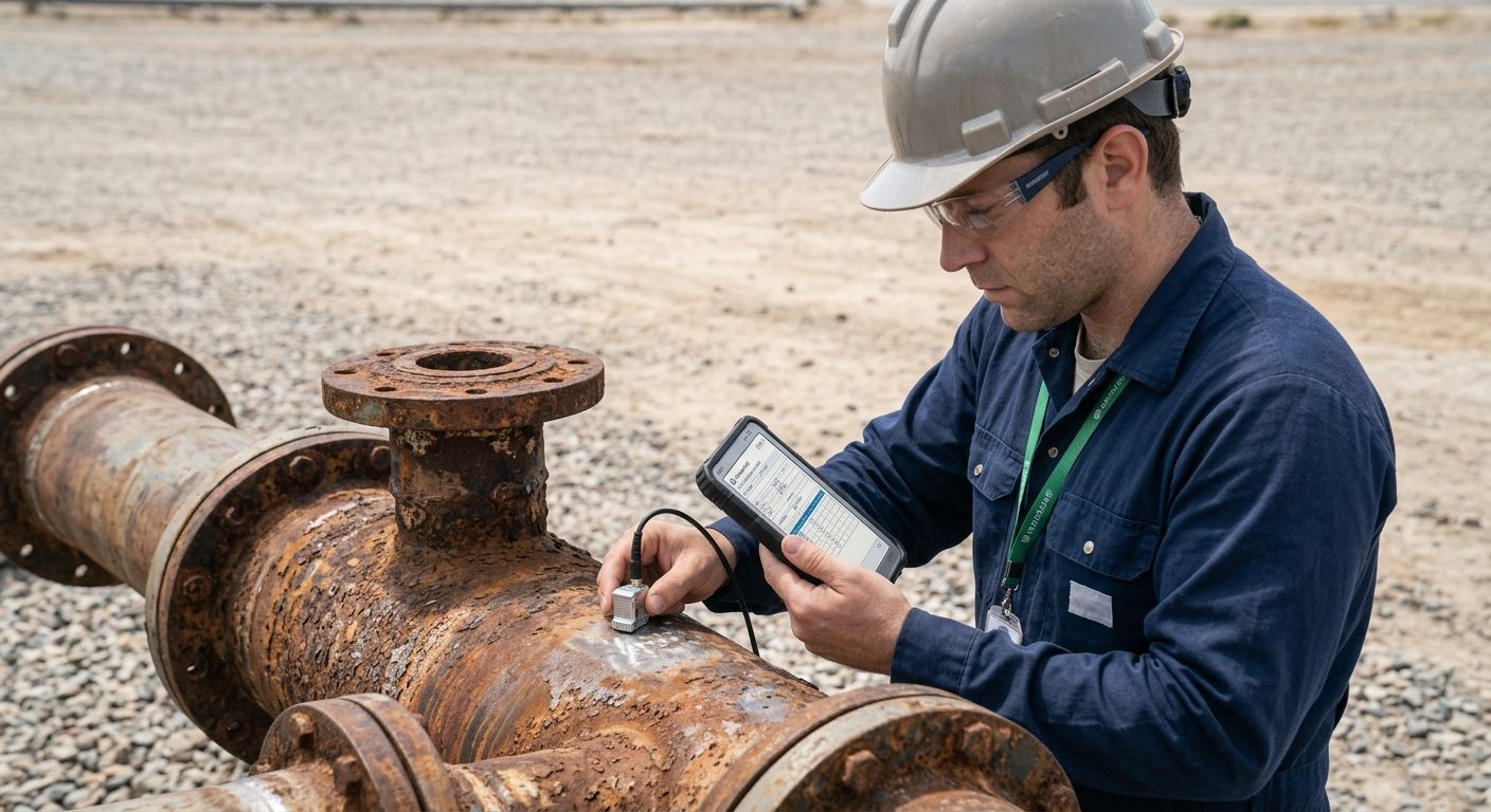 HATCON technician inspecting a corroded pipeline on site