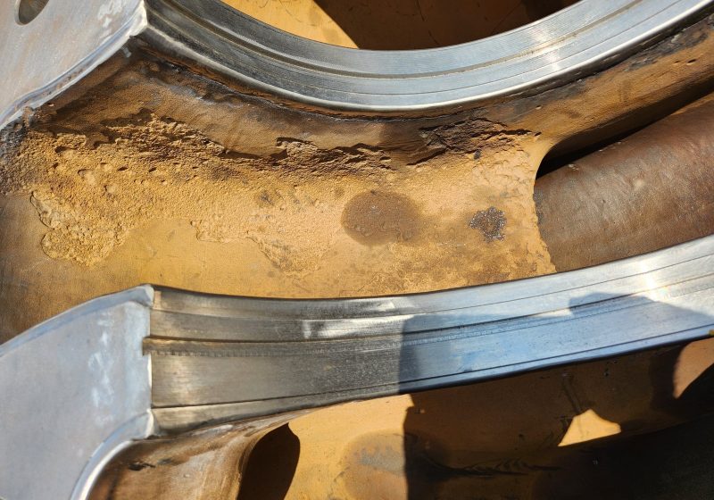 Pitting damage on the pump casing